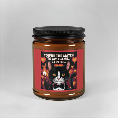 Purrmitheus - "You're The Match To My Flame". Luxurious Scented Soy Candle (Multi-Size, Amber Jar)