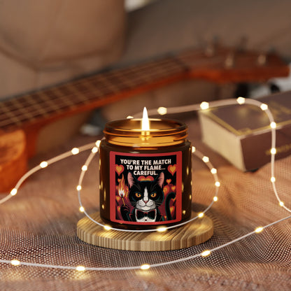 Purrmitheus - "You're The Match To My Flame". Luxurious Scented Soy Candle (Multi-Size, Amber Jar)