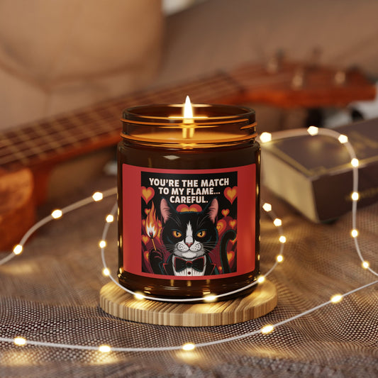 Purrmitheus - "You're The Match To My Flame". Luxurious Scented Soy Candle (Multi-Size, Amber Jar)