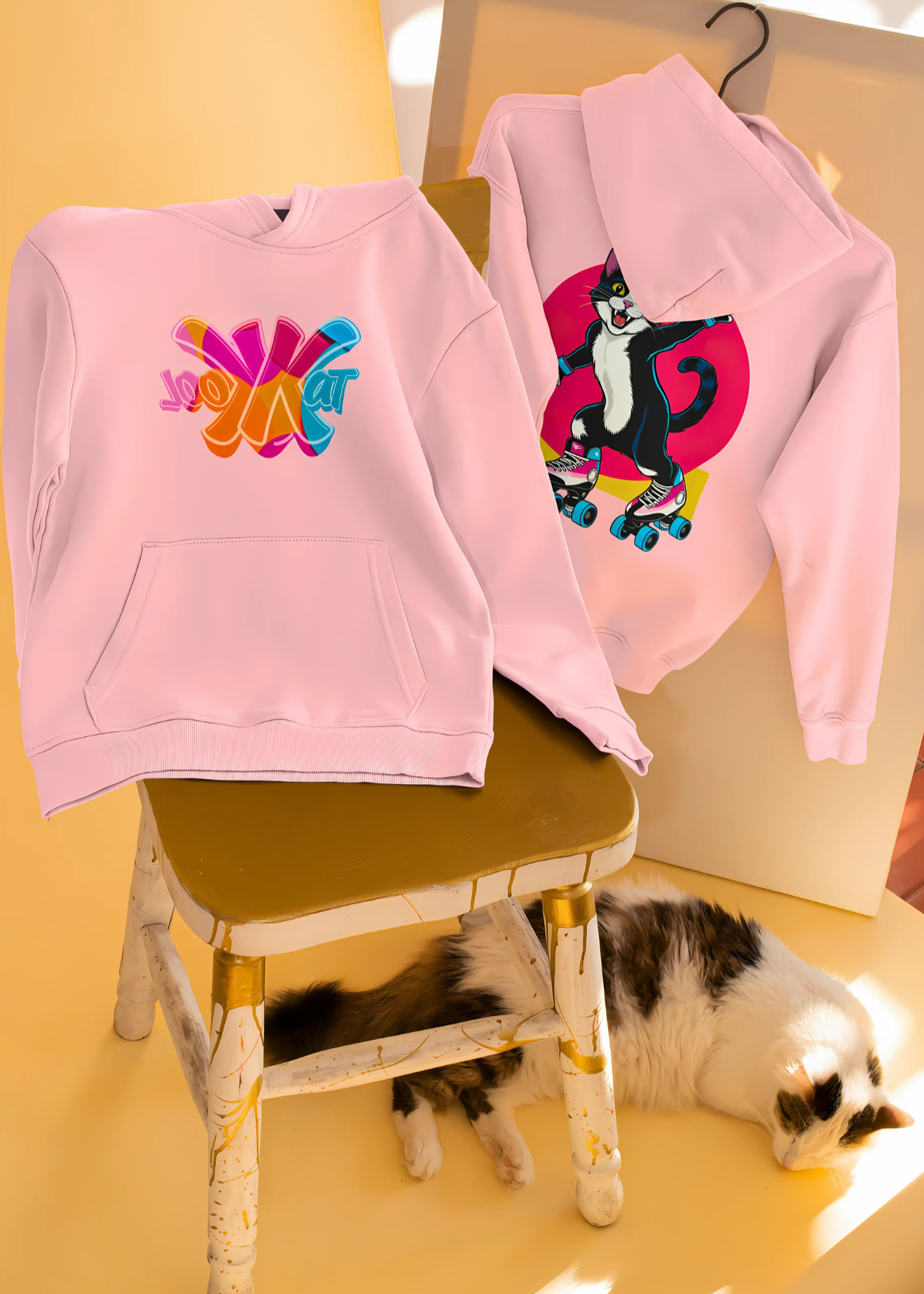 Rollin' Randy - Retro Skating Cat Unisex Hoodie