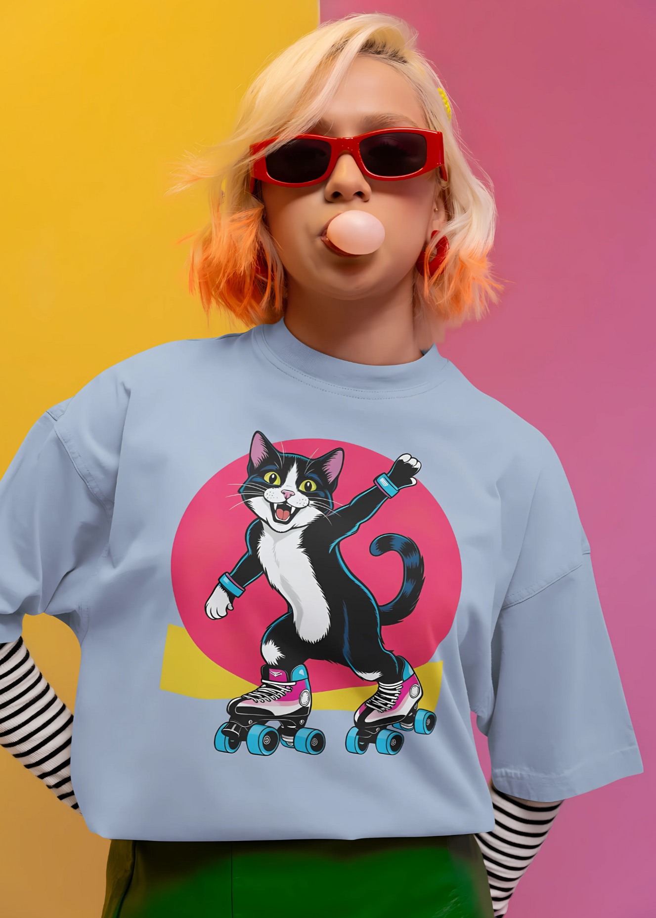 Rollin' Randy - Retro Skating Cat Tee