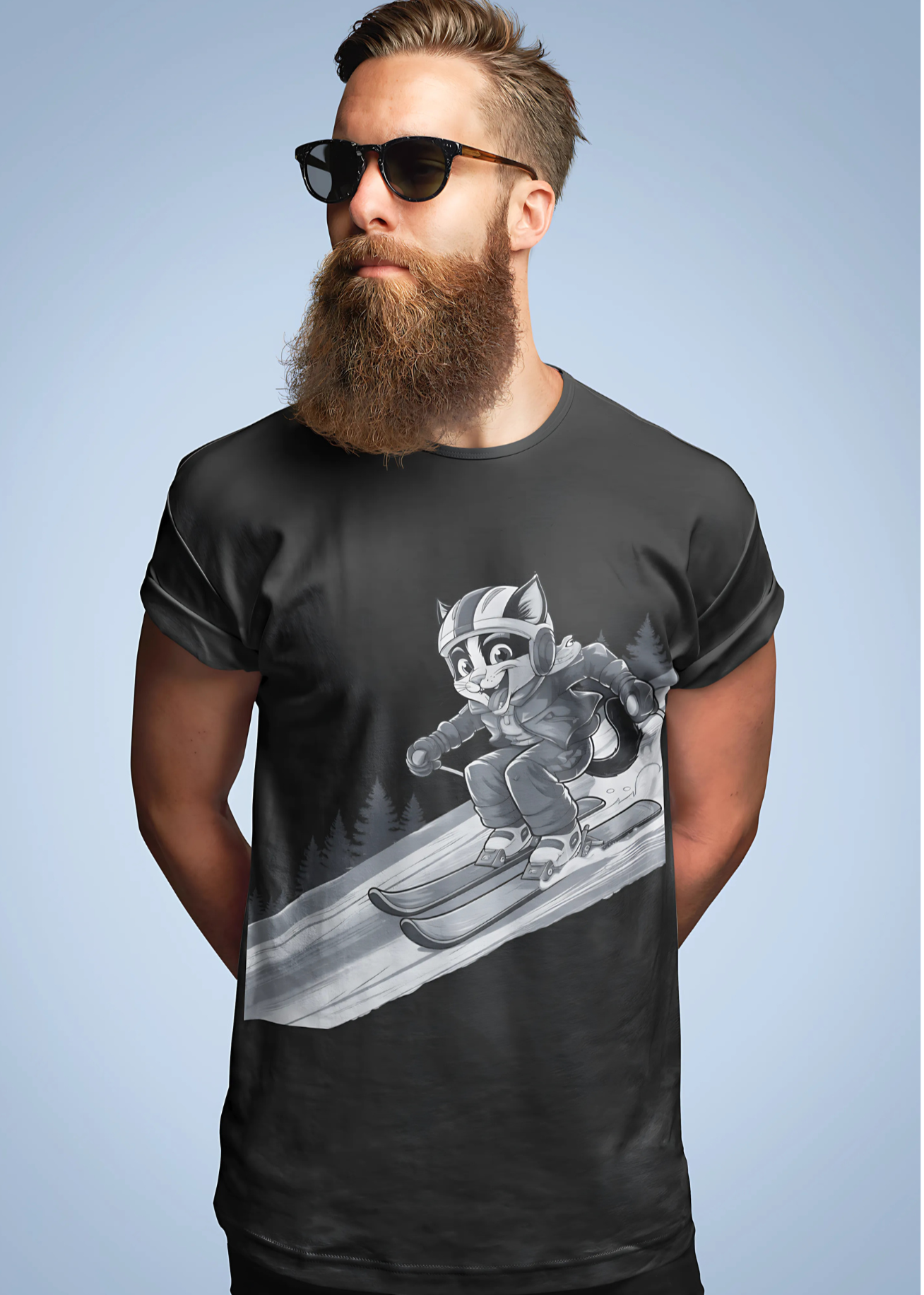 Ziggin' Ziggy - Skiing Cat Tee (Black&White)