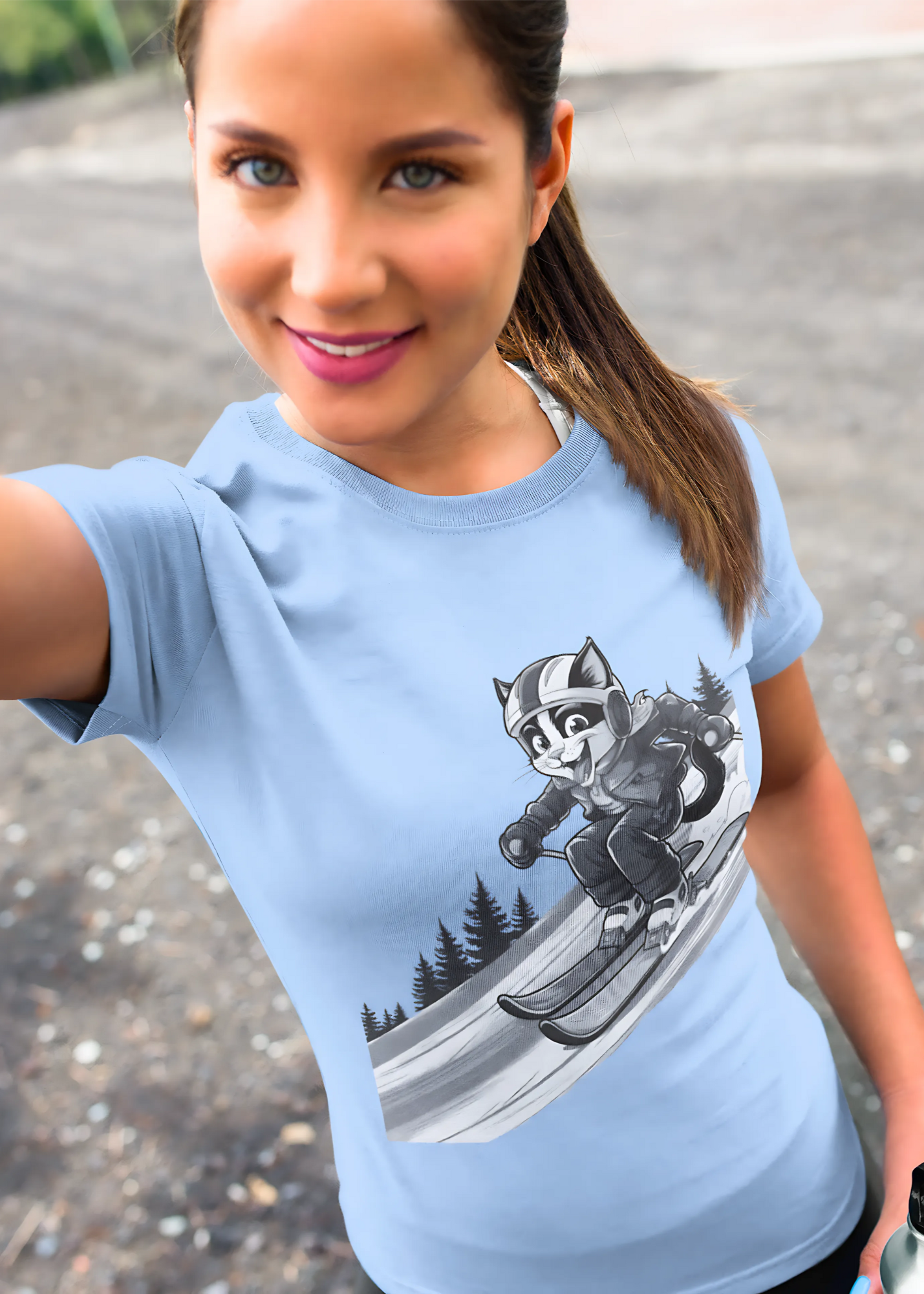 Ziggin' Ziggy - Skiing Cat Tee (Black&White)