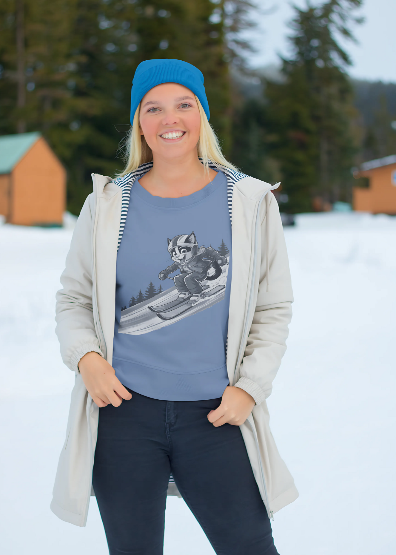 Ziggin' Ziggy - Skiing Cat Tee (Black&White)